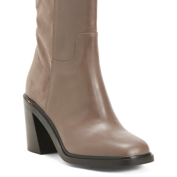 NEW FRANCO SARTO Suede And Leather Penelope Heel Booties shadow for women 462tn - Picture 4 of 4